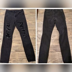 American Eagle Black Distressed NE(X)T Level Stretch Skinny Hi-Rise Sz 8R